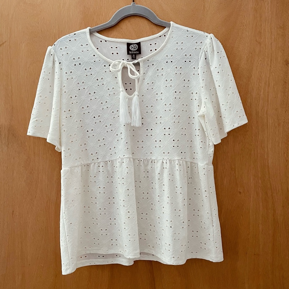Bobeau White Eyelet Babydoll Top